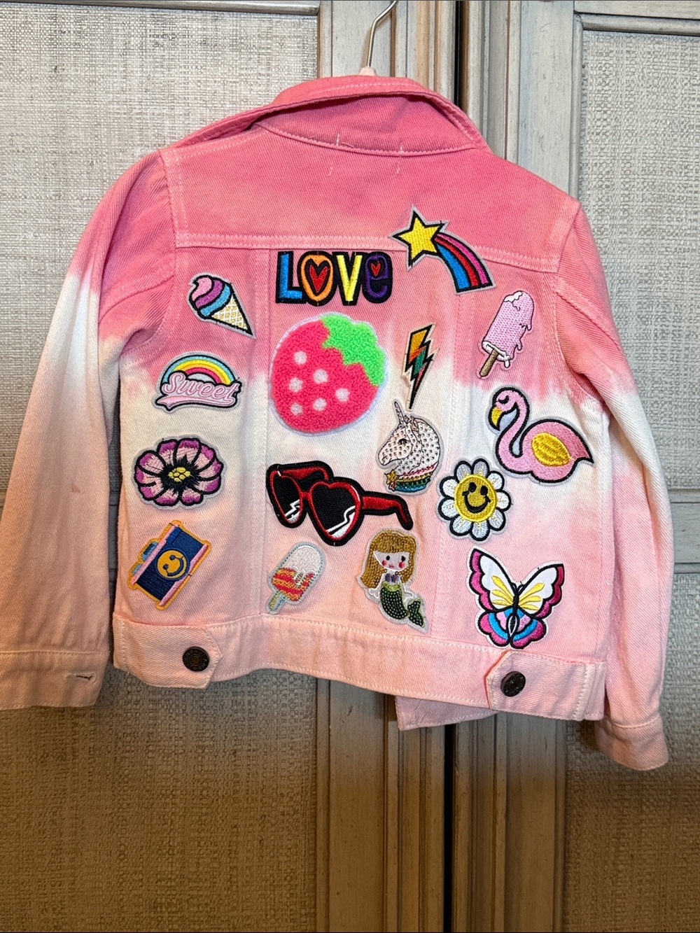 Kids Pink Ombre Patchwork Denim Jacket - Lola and the Boys size 2- worn once